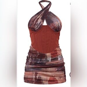 PrettyLittleThing Rust Corset Dress